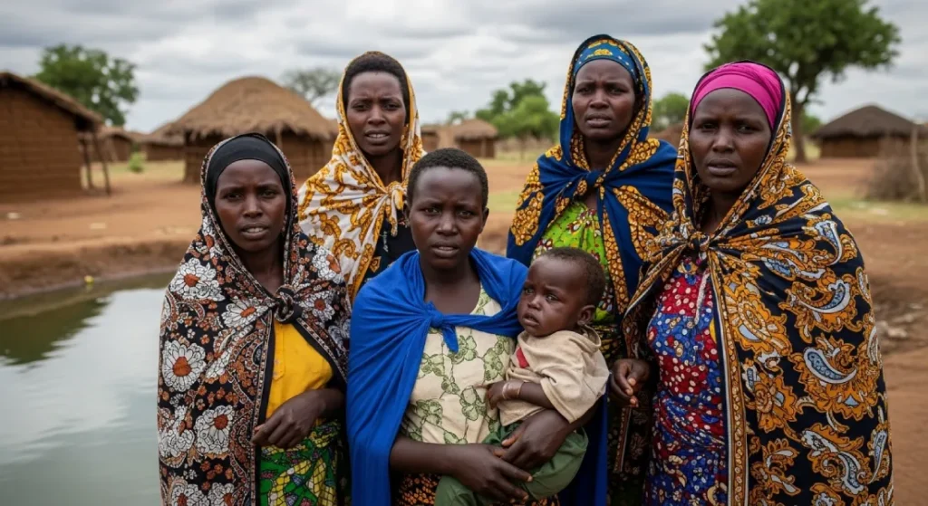 Mothers in Migori village looking worried while caring for sick children affected by dirty water